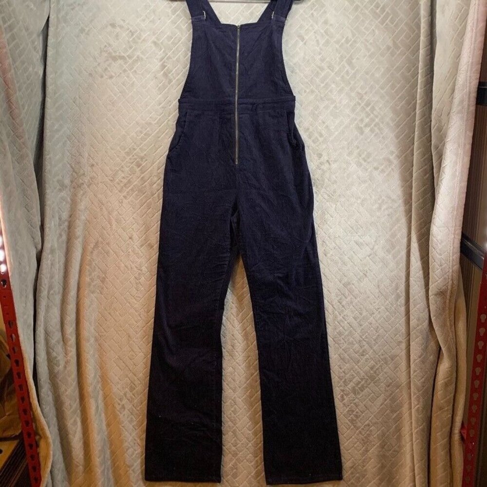 Emory Park Womens L Corduroy Jean Overalls Navy Blue Straight Leg Cotton Blend